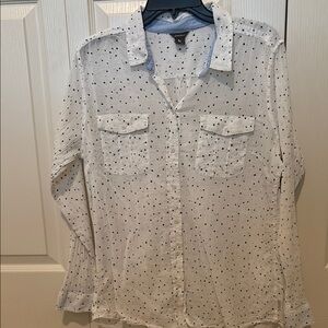 White Button-Up Shirt with NavyDots